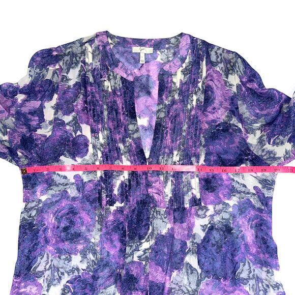 Joie Datev Purple Floral Pintuck Button Down Silk Blouse Size Large - Picture 12 of 14
